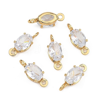SHEGRACE Brass Pave Cubic Zirconia Oval Connector Charms XGRQ2O331-437A-G-1