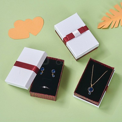 Kraft Cotton Filled Rectangle Cardboard Jewelry Set Boxes with Bowknot X-CBOX-N006-03-1