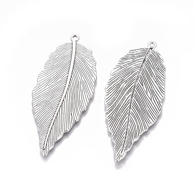 Tibetan Style Alloy Leaf Large Pendants TIBEP-S607-AS-LF-1