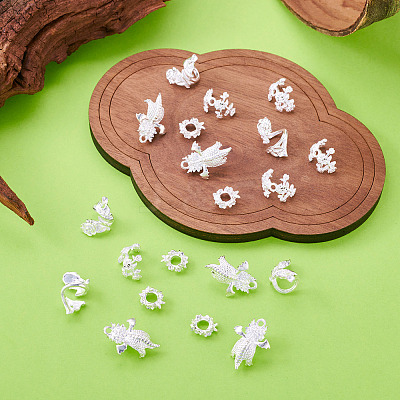 20Pcs 4 Styles Alloy Bead Caps & Pendant Cabochons Settings FIND-TA0010-07-1