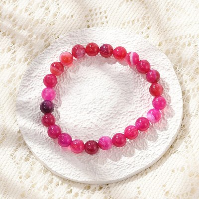 Natural Striped Agate/Banded Agate Beaded Stretch Bracelets BJEW-JB02564-1