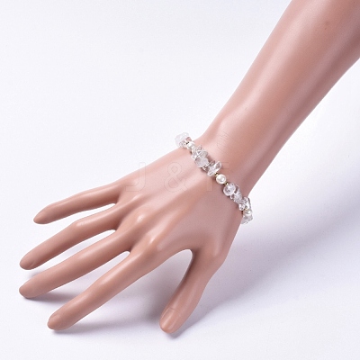 Natural Quartz Crystal Chip Beaded Bracelets BJEW-JB04933-02-1