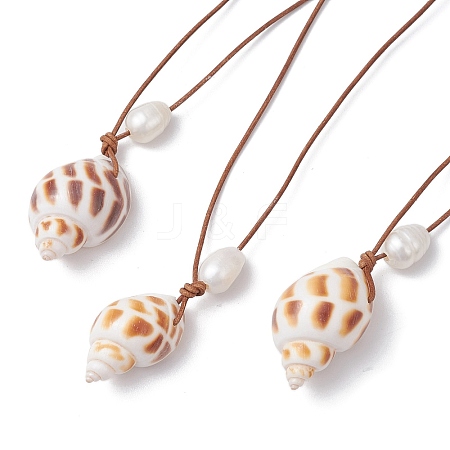 Summer Beach Natural Cultured Freshwater Pearl & Natural Shell Pendant Necklaces NJEW-JN05100-01-1