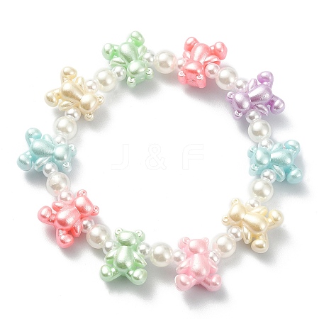Cute Acrylic Bear & ABS Plastic Pearl Beaded Stretch Kids Bracelets BJEW-JB09475-1