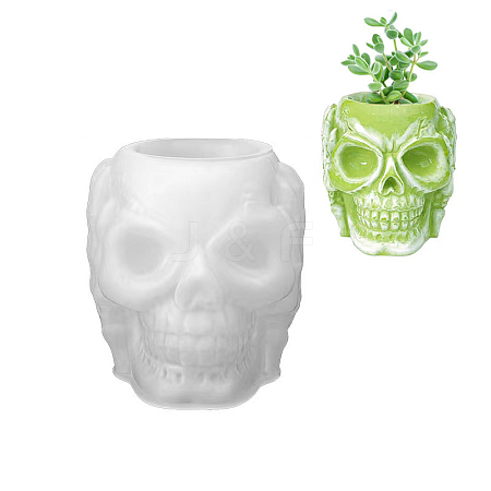 No Hearing Halloween Skull DIY Vase Statue Silicone Molds WG43758-01-1