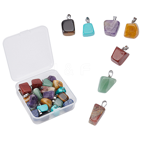 21 Pcs 7 Colors Red Rainbow Jasper & Topaz Jade & Tiger Eye & Green Aventurine & Blue Spot Stone & Amethyst & Turquoise Pendants G-SC0002-18P-1