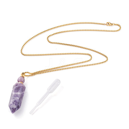 Natural Amethyst Openable Perfume Bottle Pendant Necklaces NJEW-H257-01G-1