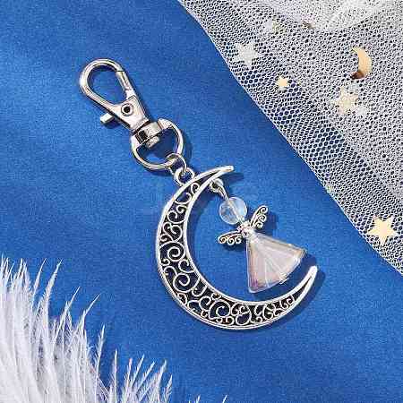 Angel Glass & Hollow Moon Alloy Pendant Decorations HJEW-JM02781-1