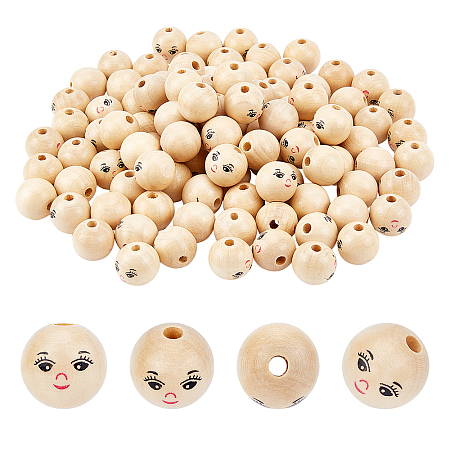 SUPERFINDINGS 150Pcs Printed Natural Wood European Beads WOOD-FH0001-93-1