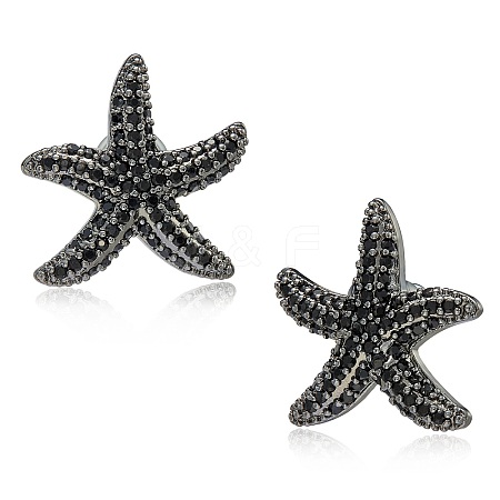 1 Pair Starfish Brass Micro Pave Clear Cubic Zirconia Studs Earrings EJEW-SZ0002-08EB-1
