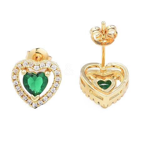 Cubic Zirconia Heart Stud Earrings EJEW-N011-59D-1