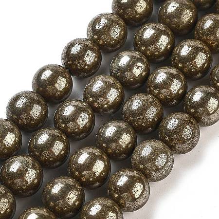 Natural Pyrite Round Beads Strands G-F197-10-10mm-1