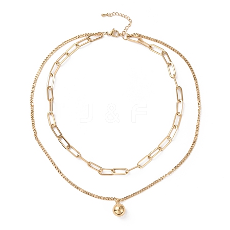 PVD Vacuum Plating 304 Stainless Steel Double Chains Multi Layered Necklace with Round Ball Charms for Women STAS-E155-07G-1