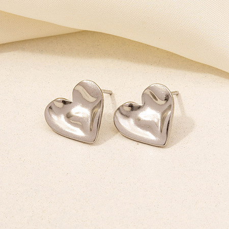 Stylish Heart Shaped 304 Stainless Steel Stud Earrings for Women BS5340-9-1
