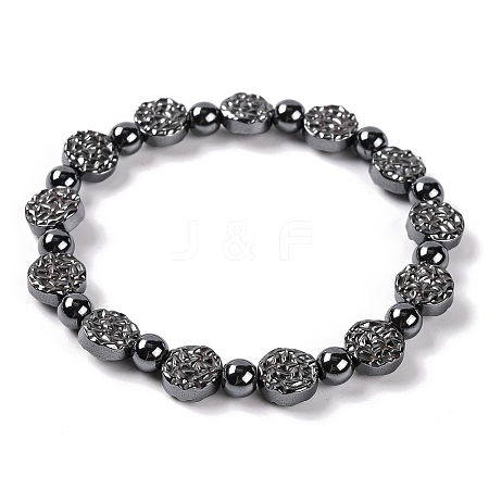 Round & Flat Round Synthetic Non-magnetic Hematite Beaded Stretch Bracelets for Women BJEW-Q345-08-1