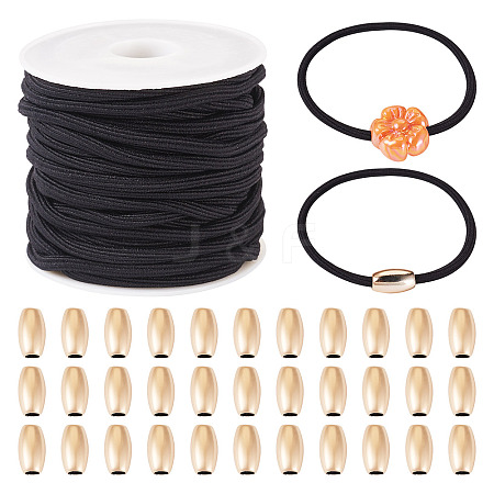 5M Round Nylon Elastic Cord with 100Pcs Gold Plastic Beads DIY-TA0011-37-1