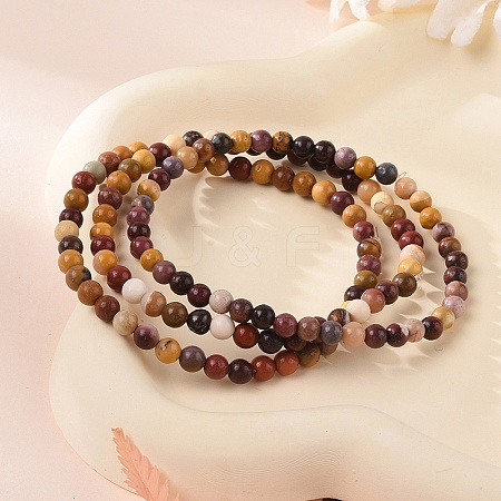 Natural Mookaite Round Bead Stretch Bracelets X-BJEW-L594-B05-1