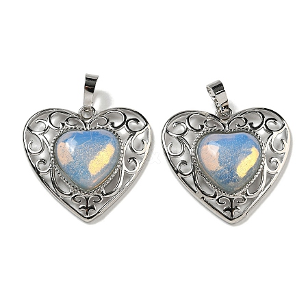 Opalite Peach Love Heart Pendants G-G158-01V-1