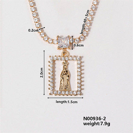 Chic Rectangle Necklace with Shiny Diamonds and Virgin Mary Pendant WL1506-2-1