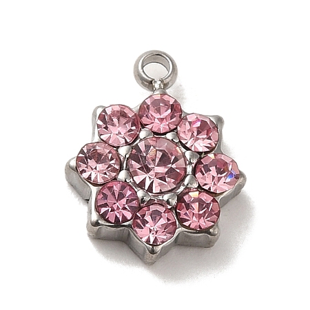304 Stainless Steel with Rose Glass Rhinestone Charms STAS-L022-264P-02-1