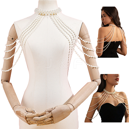1Pc Round White ABS Plastic Imitation Pearl Beaded Multi-Layered Shoulder Chains AJEW-HY0003-27-1