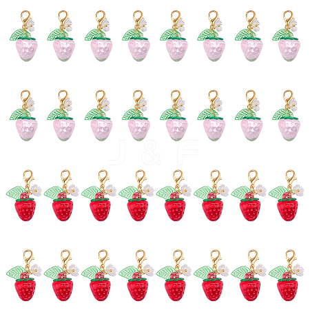 32Pcs Transparent Acrylic Strawberry Pendant Decorations HJEW-HY0001-24-1