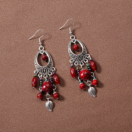 Bohemian Style Oval Alloy Resin Tassel Dangle Earrings FS-WG90D95-02-1