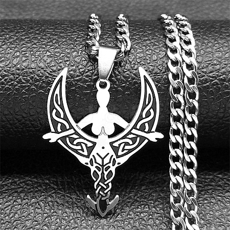 201 Stainless Steel Black Enamel Moon Goddess Pendant Necklaces LS-NJEW-H065-10P-1