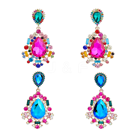 FIBLOOM 2 Pairs 2 Colors Rhinestone Teardrop Dangle Stud Earrings EJEW-FI0001-99-1