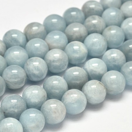 Round Natural Aquamarine Bead Strands G-F289-01-10mm-A-1