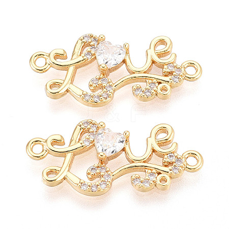 Brass Pave Clear Cubic Zirconia Word Love Links/Connector Charms KK-T077-65G-1