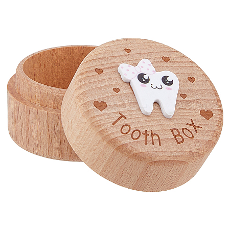 Round Printed Wood Baby Tooth Keepsake Cases with Lids CON-WH0099-75A-1