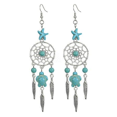 Web with Feather Alloy Chandelier Earrings EJEW-JE05464-01-1