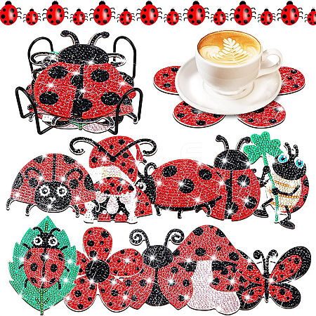 DIY 10Pcs Ladybird Coasters Diamond Art Painting Kit with Holder PW-WG2402D-01-1