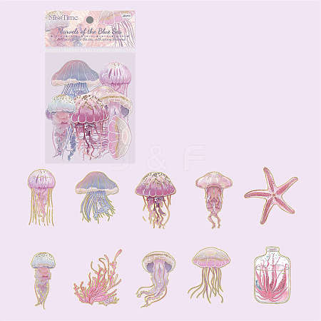 20Pcs 10 Styles Jellyfish PET Waterproof Stickers PW-WG3A630-04-1