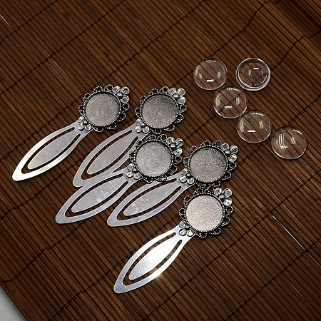 20mm Clear Domed Glass Cabochon Cover for Antique Silver DIY Alloy Portrait Flower Bookmark Making DIY-X0126-AS-NR-1