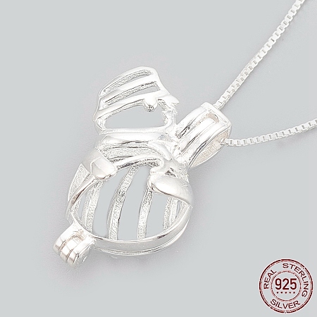 925 Sterling Silver Cage Pendant Necklaces NJEW-S415-07-1