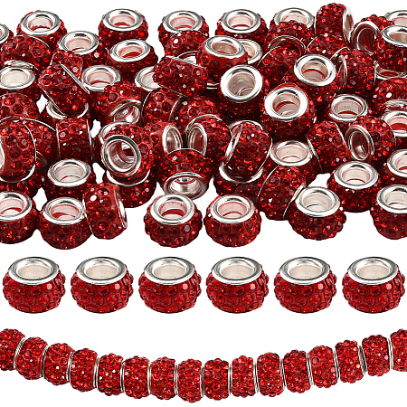 80Pcs Polymer Clay Rhinestone European Large Hole Beads with Silver Color Plated Brass Cores FPDL-LT0001-02A-1