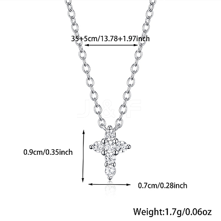 Cross Rhodium Plated 925 Sterling Silver Micro Pave Clear Cubic Zirconia Pendant Necklaces RV3627-2-1