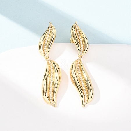 Brass Micro Pave Clear Cubic Zirconia Dangle Stud Earrings for Women EJEW-F418-23G-1