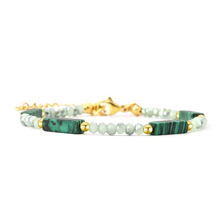 Bohemian Dyed Synthetic Malachite Cuboid and Glass Beaded Bracelets with 304 Stainless Steel End Chains PX2979-3-1