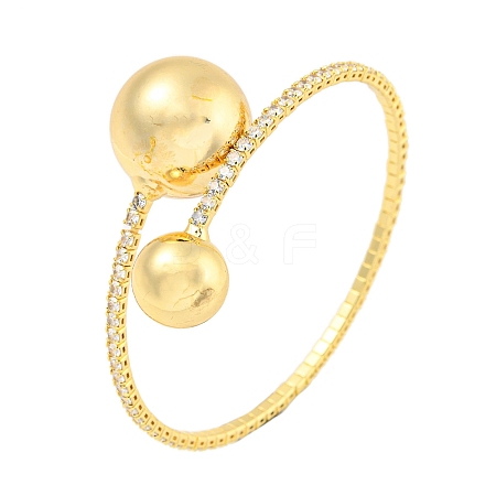 Rack Plating Brass Pave Clear Cubic Zirconia Round Ball Open Cuff Rings for Women BJEW-B110-04B-G-1