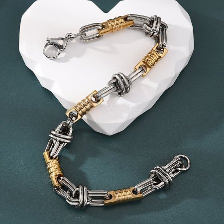 Ion Plating(IP) Two Tone 201 Stainless Steel Column & Oval Link Chain Bracelet BJEW-B078-30GP-1