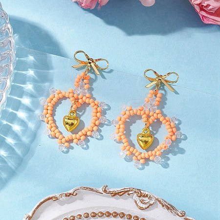 Glass Seed Beads Dangle Stud Earrings EJEW-MZ00396-02-1