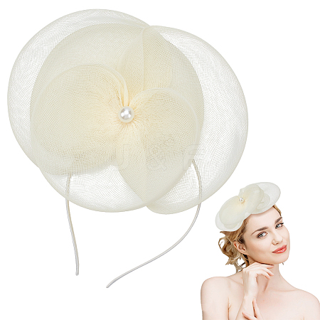 Fascinators Flower Mesh Feathers Organza Hat on a Hair Band Party Headwear for Girls and Women OHAR-WH0014-19C-1
