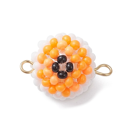 Halloween Glass Peal & Glass Seed Beaded Round Eye Links Connector Charms PALLOY-MZ00948-04-1