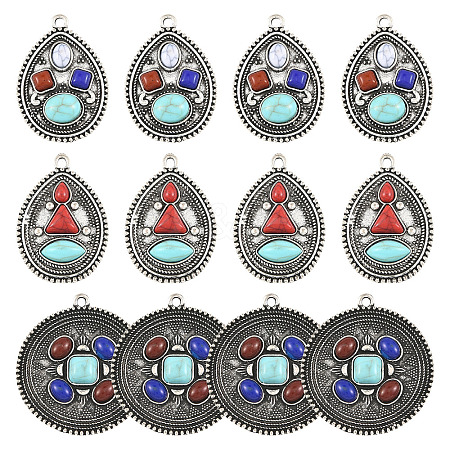 12Pcs 3 Styles Alloy with Dyed Synthetic Turquoise Pendants FIND-SZ0019-79-1