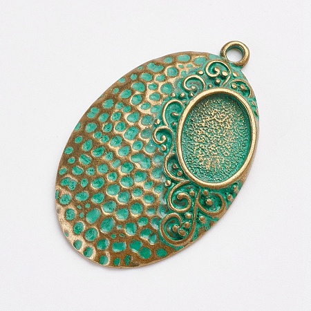 Tibetan Style Alloy Pendant Cabochon Settings X-PALLOY-F187-45ABG-1