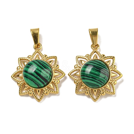 Ion Plating(IP) 304 Stainless Steel Pave Synthetic Malachite Pendants STAS-U024-15G-03-1